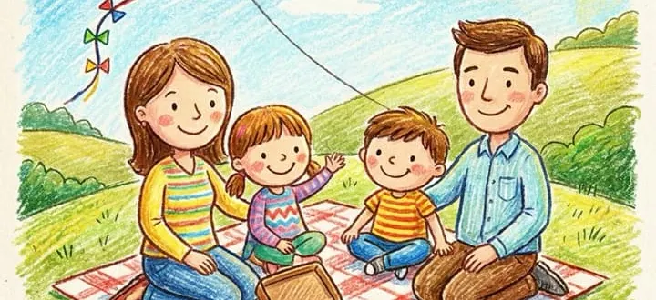 크레파스 그림일기 그림체로 그린 AI 4컷 만화 일기 예시